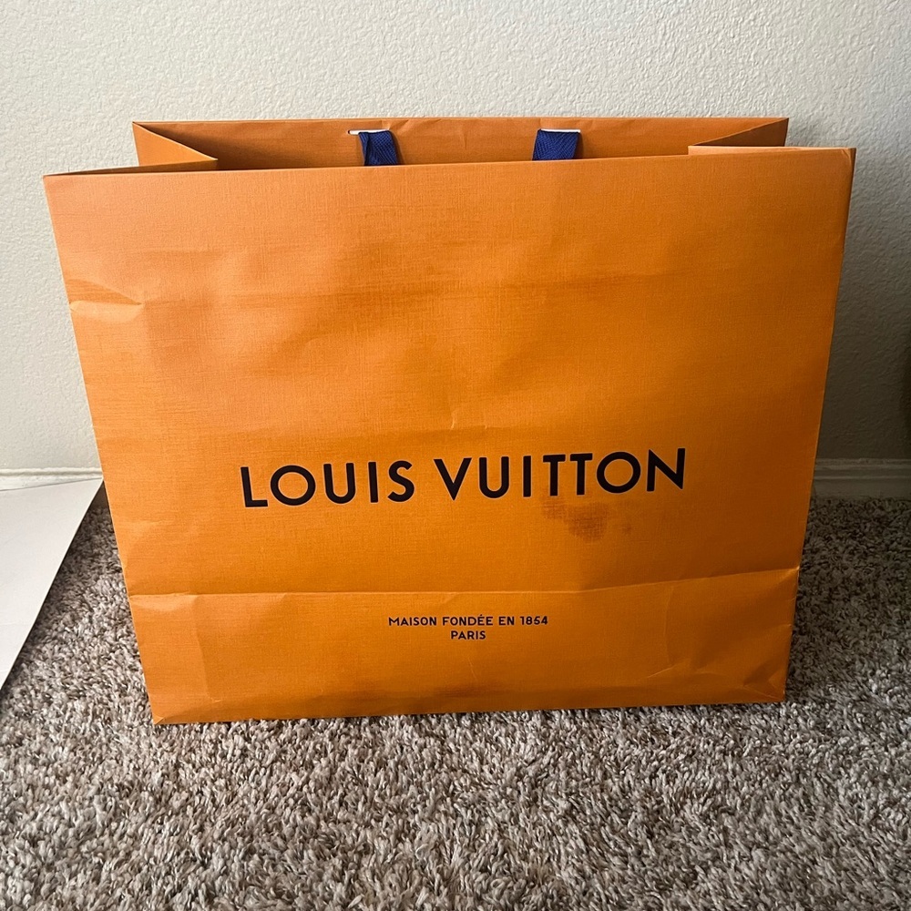 Louis Vuitton Large Gold Shopping Bag With Blue Handles